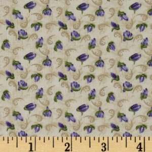   Wishes Buds Cream/Violet Fabric By The Yard Arts, Crafts & Sewing