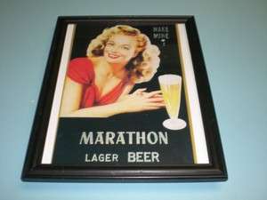 1930s MARATHON LAGER BEER FRAMED COLOR AD PRINT  