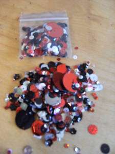 Mixed Cup Sequins 100+ Loose Sparkle Red, Black Silver  