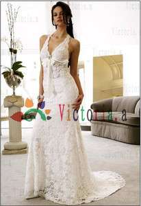   /Ivory Lace Halter Wedding Dresses/Gowns Size:6 8 10 12 14 16  