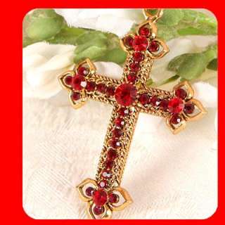 Cross pendant necklace Swarovski Red Crystal G48  