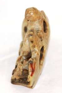 Vintage Chinese Soapstone Vase Hand Carved Monkey & Bird 5 1/2 x 4 