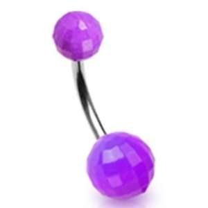 Purple Disco Balls Belly Button Navel Ring with Surgical Steel Bar Non 