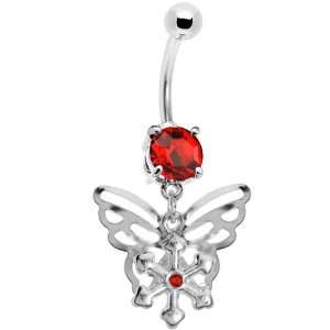  Ruby Red Gem Encompass Butterfly Belly Ring Jewelry
