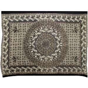  Brown, Black & Cream Indian Elephant and Flowers Tapestry 