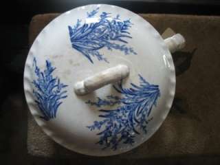 Victorian Blue transferware Floral chamber pot w lid Alba china 