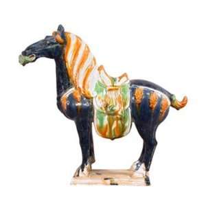  Blue Glaze Finish Horse With Saddle Statue   11 3/4H 
