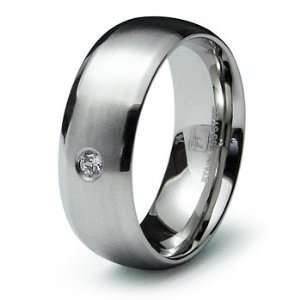  Stainless Steel Mens Classic Dome CZ Wedding Band Ring 8mm 