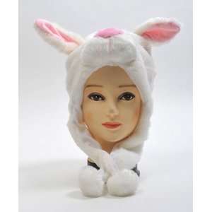    Animal   White Bunny Plush Winter Hat HATC1190 Toys & Games
