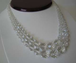   STRAND FACETED ROCK CRYSTAL NECKLACE~STERLING FILIGREE CLASP  