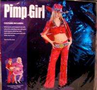 Red Velvet Pimp Girl Retro Hippie 70s Costume Hat Cape GO GO Mod Hip 