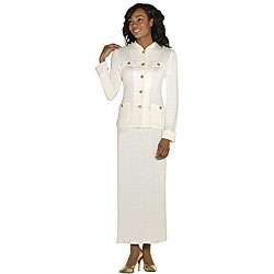 Audrey B Womens Plus Size 2 piece Off white Skirt Suit   