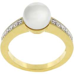 Goldtone White Faux Pearl CZ Promise Ring  