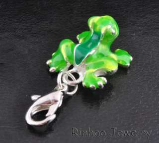 10p Green Frog Angel Enamel Charms Bead Pendants+Bail  