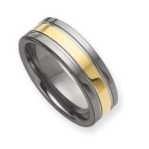   Gold plated Grooved 8mm Polished Finish Comfort Fit (Size 9) Jewelry