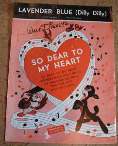 1948 Sheet Music LAVENDER BLUE from Walt Disneys So Dear To My Heart 