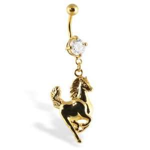  24K gold plated belly button ring with horse: Jewelry