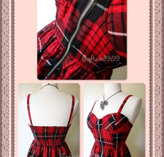 NEW Forever 21 Red Black Plaids Check Bustier Babydoll Exposed Zipper 