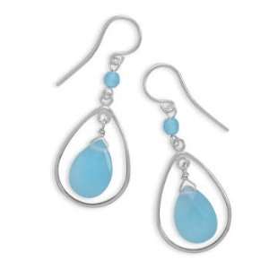  Cut Out Pear Shape with Blue Jade Drop Earrings on French 