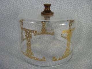 Pyrex Cheese Dome Vintage Clear with Gold Design NICE  