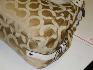   Coach Madison White & Light khaki OP ART SIG Maggie Hobo Handbag 14305