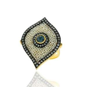   Pave Ring 2.40ct Pearl Beaded Cocktail Ring Ethnic Jewelry: Jewelry
