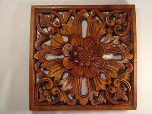 Hand Carved Bali 3 D Wall Panel Flower Relief ART  