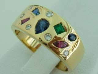   Gold Sapphire Ruby Emerald and Diamond Gemstone Ring, New  