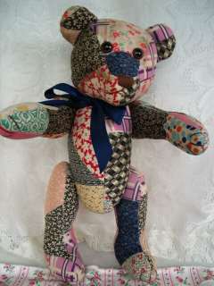 Handcrafted Artist Jointed Teddy Bear Antique Quilt  