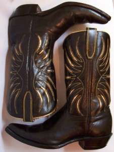 Ladies Acme Cowboy Western Boots Black w/ Gold Sz. 6 C  