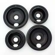 Range Kleen 2 large and 2 small black porcelain drip pans   4 pack at 