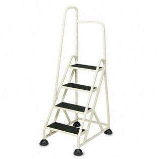    Step Stop Step Folding Aluminum Handrail Ladder, Beige 