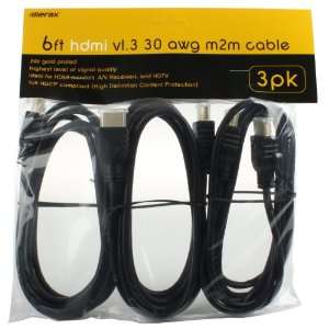   3pk 6 feet HDMI Cables; 30AWG; HDMI v1.3; Gold Plated M2M Electronics