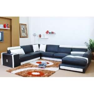  European Leather Sectional Sofa   Black / White