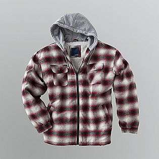Mens Flannel Jacket with Sweat Shirt Hood  Basic Editions Clothing 