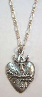 Sacred Heart Lead Free Pewter Pendant Silver Plated 20 Figaro 