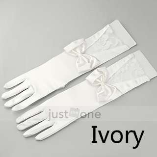   Lace Wedding Evening Prom Banquet Bowknot Long Bridal Gloves  
