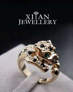New 18K Rose Gold GP Leopard Ring w/ Emerald Eyes  