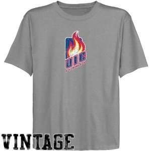  NCAA UIC Flames Youth Ash Distressed Logo Vintage T shirt 