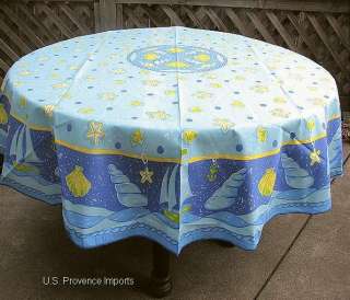   COTTON MEDITERRANEE FRENCH MADE PROVENCE BLUE TABLECLOTH NEW!  
