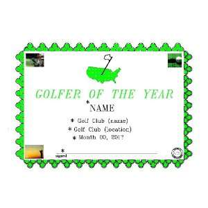  Golfer of The Year Award Certificate