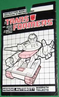   Warpath Instruction Booklet Rare Transformers Original Mailaway  