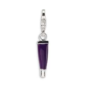  Sterling Silver 3D Purple Enameled Lip Gloss Tube Charm 