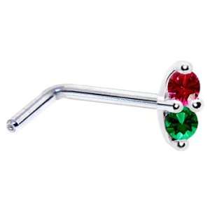   Shaped   14K White Gold Red Green 1.5mm CZ Marquise Nose Ring Jewelry