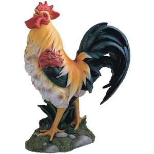  15 Inch Polyresin Rooster Crowing On Grass Statue Figurine 