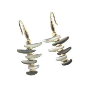   Black and White Mother Of Pearl Seesaw Earrings, 14k Gold Jewelry