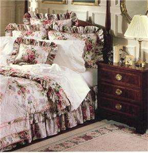 Red Rose Pink Ivory Floral KING DUVET COVER Ruffled New 100% Cotton 