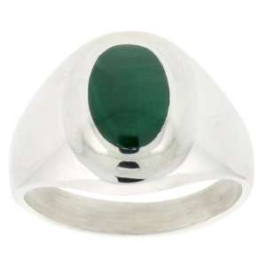  Gents Sterling Silver Oval Malachite Ring size 9 Jewelry