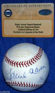   BRAVES BREWER HANK HENRY AARON SIGNED AUTO STEINER LE BASEBALL  