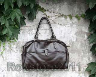 Large Leather Mens Duffle Sports Shoulder GYM Schoolbag Bag  